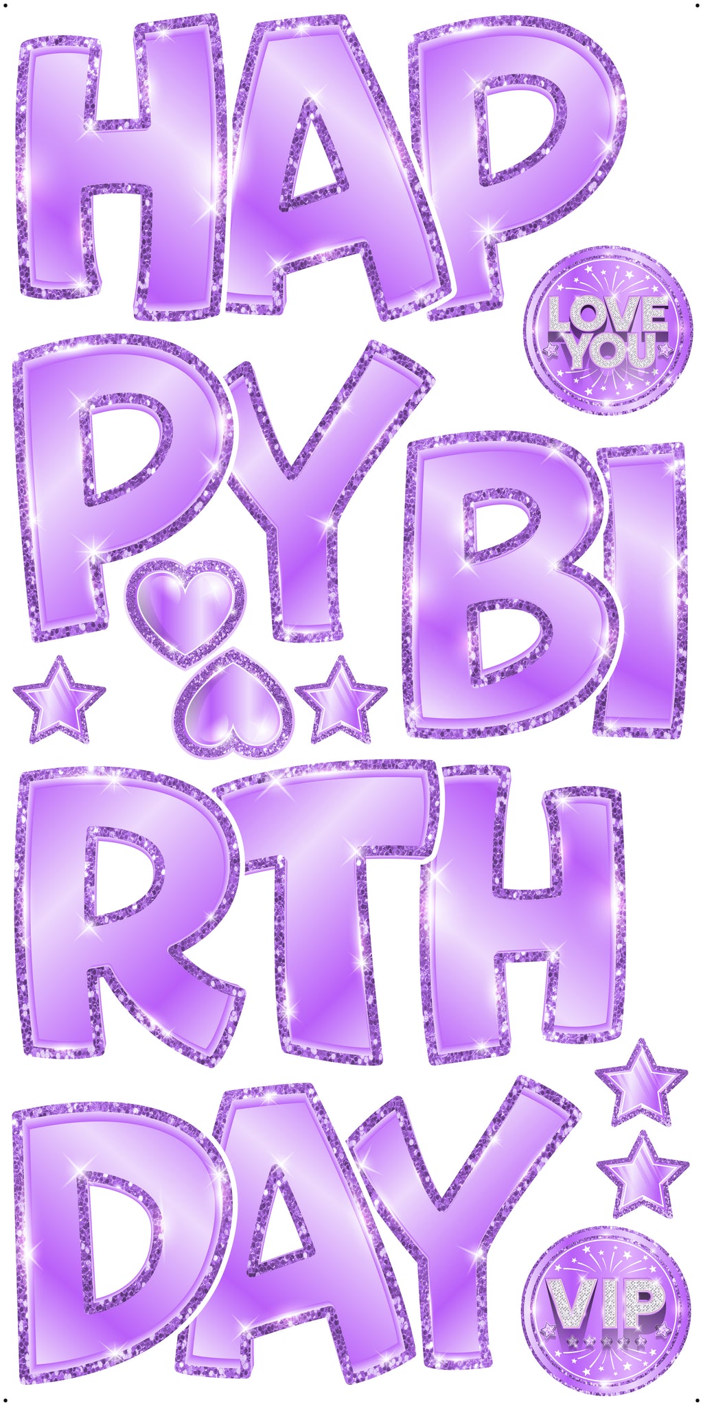 HAPPY BIRTHDAY 5 PC EZ SET: LIGHT PURPLE w/ Glitter Trim - Yard Card Signs by JYS International