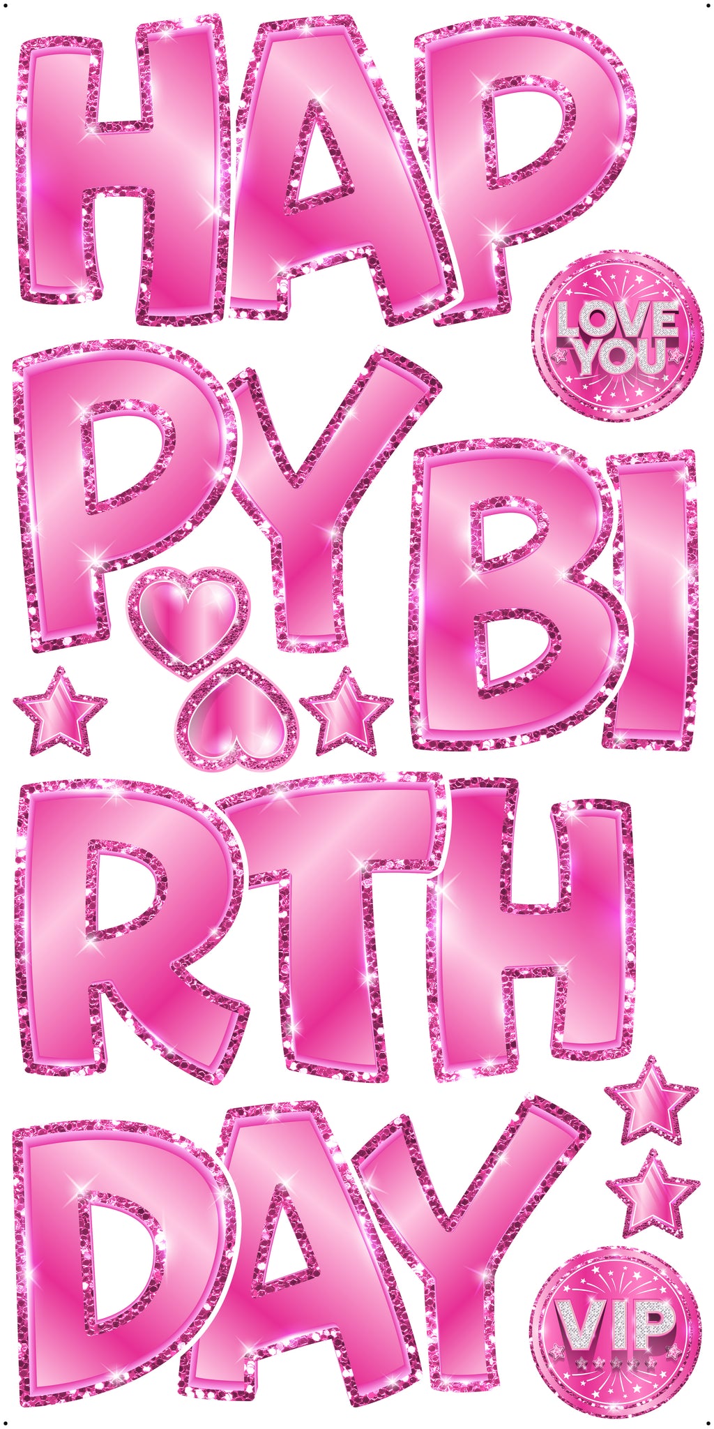 HAPPY BIRTHDAY 5 PC EZ SET: PINK w/ Glitter Trim - Yard Card Signs by JYS International