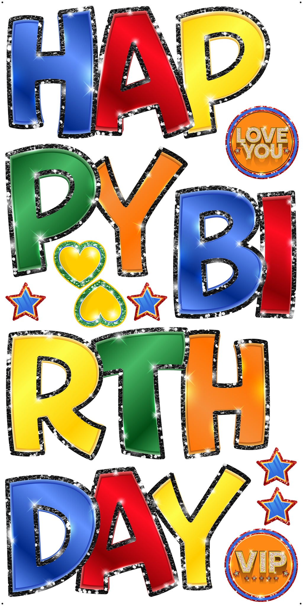 HAPPY BIRTHDAY 5 PC EZ SET: MULTI COLORED RAINBOW w/ Glitter Trim - Yard Card Signs by JYS International