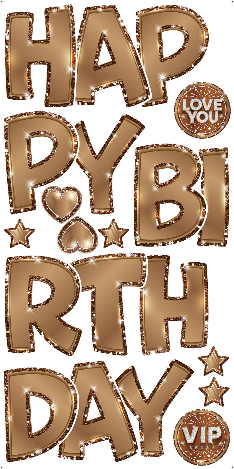 HAPPY BIRTHDAY 5 PC EZ SET: BROWN w/ Glitter Trim - Yard Card Signs by JYS International