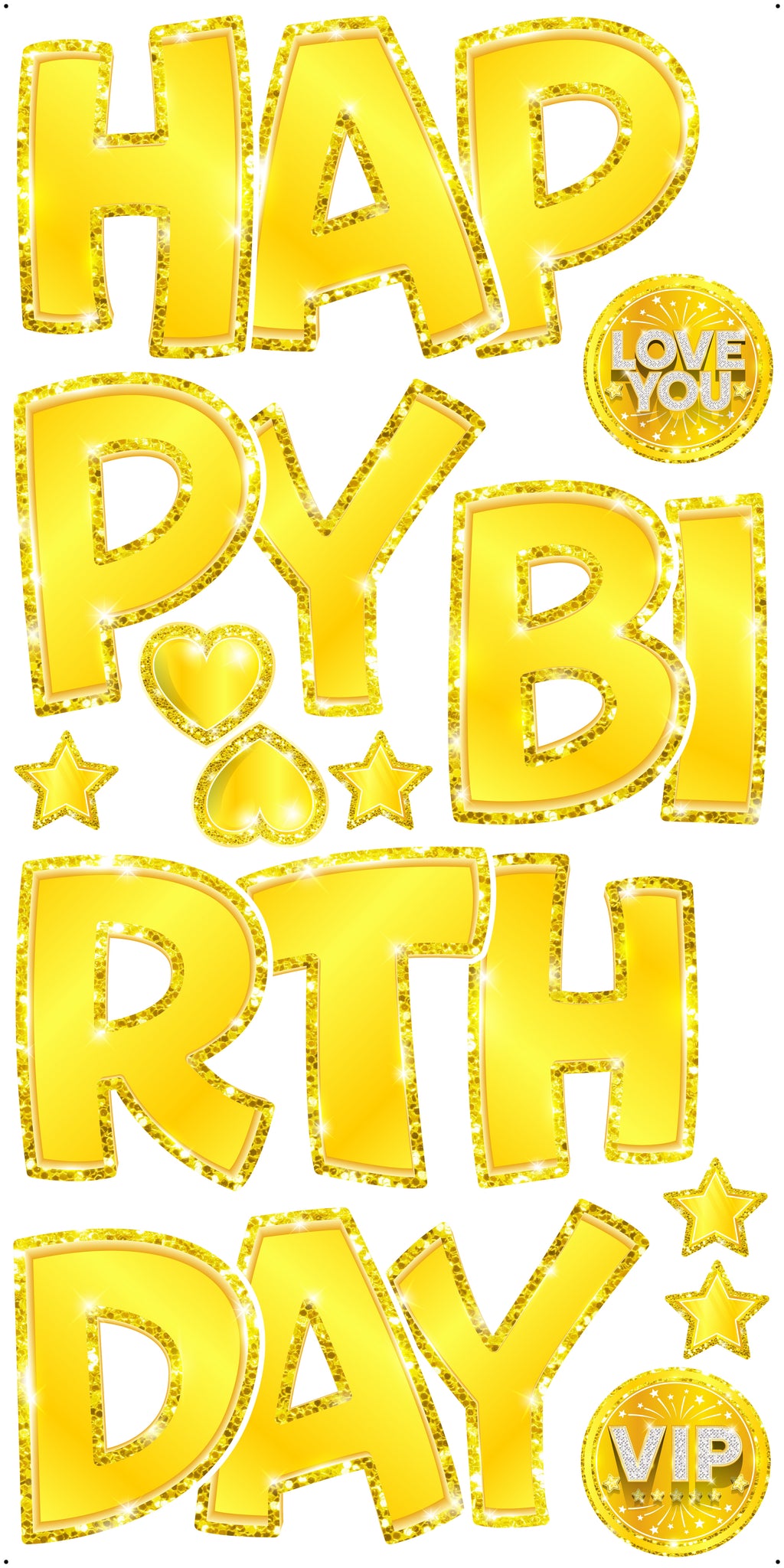 HAPPY BIRTHDAY 5 PC EZ SET: YELLOW w/ Glitter Trim - Yard Card Signs by JYS International