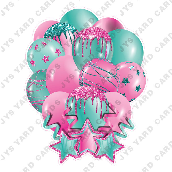 SINGLE JAZZY SOLID BALLOON: PINK AND TEAL - Yard Card Signs by JYS International