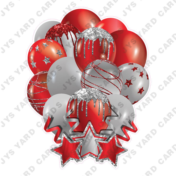 SINGLE JAZZY SOLID BALLOON: RED AND SILVER - Yard Card Signs by JYS International