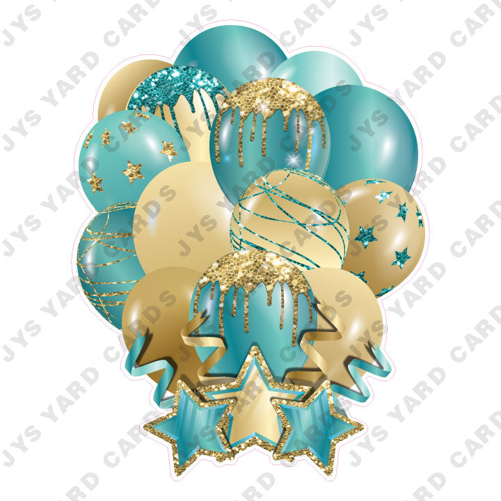 SINGLE JAZZY SOLID BALLOON: TEAL AND GOLD - Yard Card Signs by JYS International