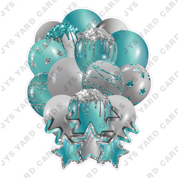 SINGLE JAZZY SOLID BALLOON: TEAL AND SILVER - Yard Card Signs by JYS International