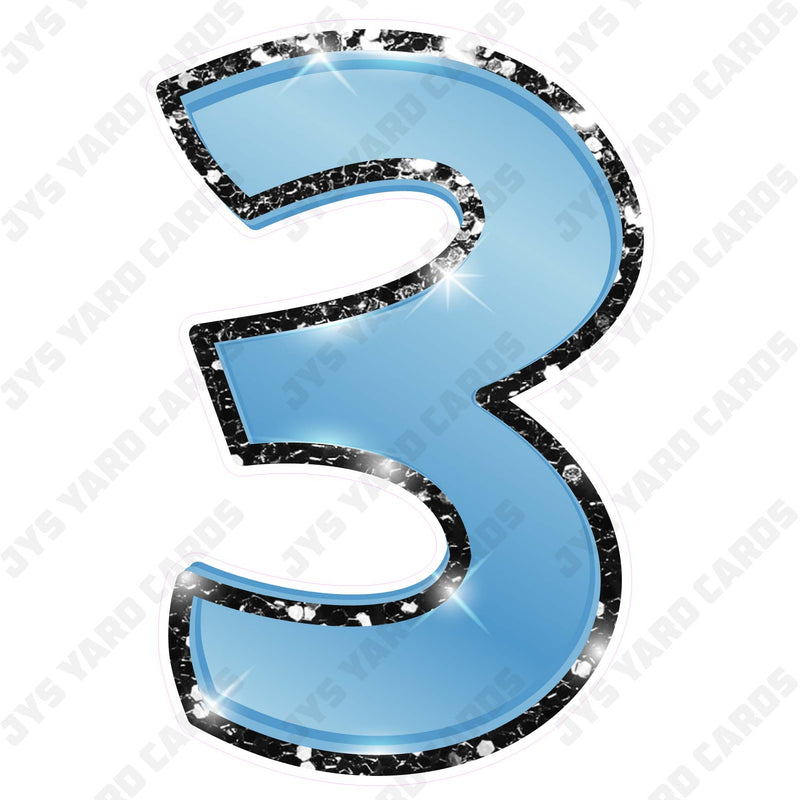 Single Numbers: 23” Bouncy Metallic Light Blue With Black Trim - Yard Card Signs by JYS International