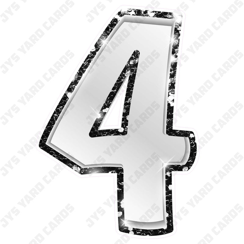 Single Numbers: 23” Bouncy Metallic White With Black Trim - Yard Card Signs by JYS International