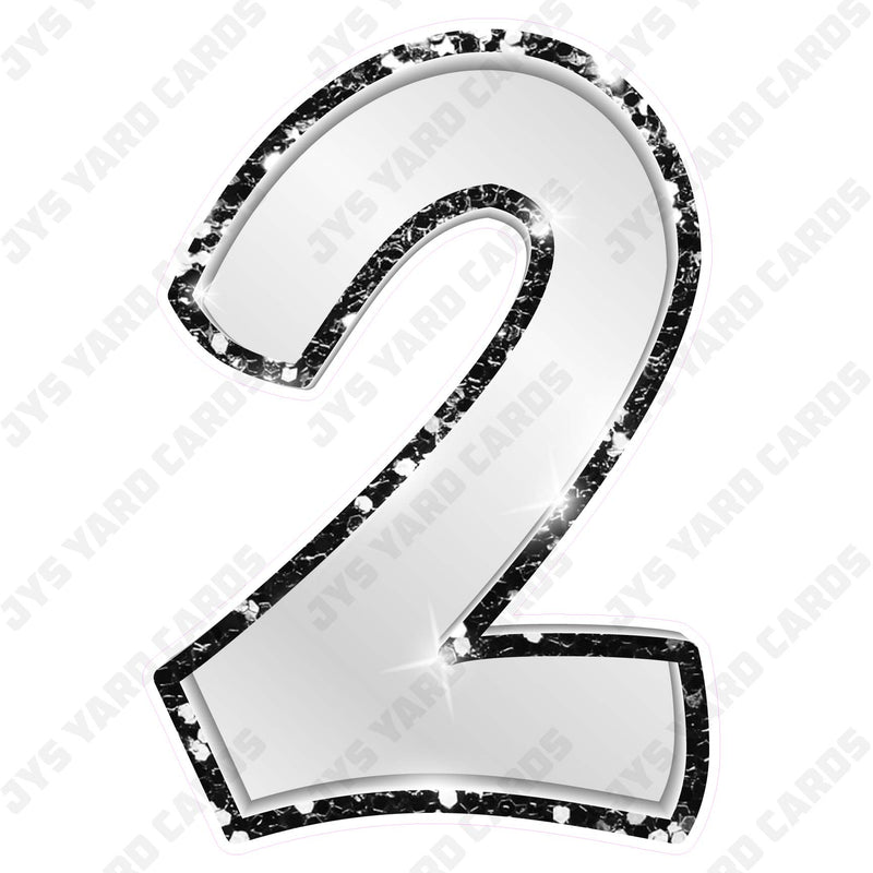 Single Numbers: 23” Bouncy Metallic White With Black Trim - Yard Card Signs by JYS International