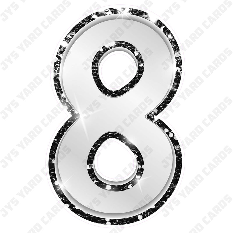 Single Numbers: 23” Bouncy Metallic White With Black Trim - Yard Card Signs by JYS International