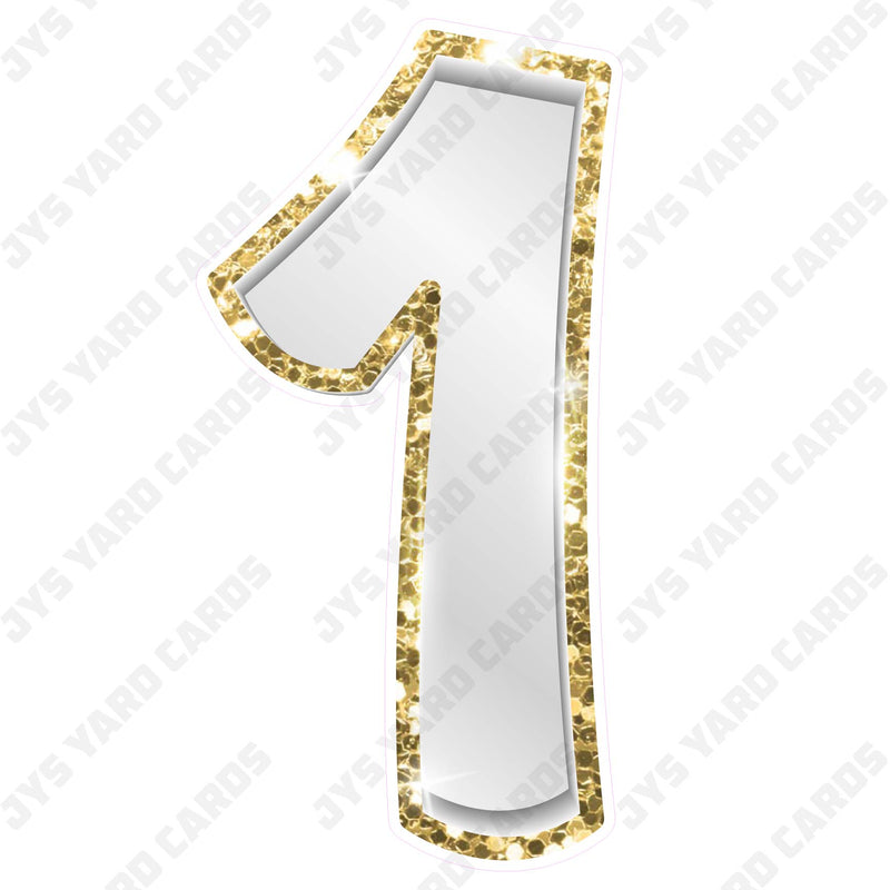 Single Numbers: 23” Bouncy Metallic White With Gold Trim - Yard Card Signs by JYS International