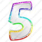 Single Numbers: 23” Bouncy Metallic White With Rainbow Trim - Yard Card Signs by JYS International