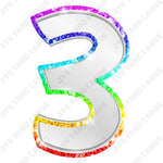 Single Numbers: 23” Bouncy Metallic White With Rainbow Trim - Yard Card Signs by JYS International