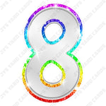 Single Numbers: 23” Bouncy Metallic White With Rainbow Trim - Yard Card Signs by JYS International