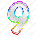 Single Numbers: 23” Bouncy Metallic White With Rainbow Trim - Yard Card Signs by JYS International