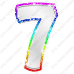 Single Numbers: 23” Bouncy Metallic White With Rainbow Trim - Yard Card Signs by JYS International