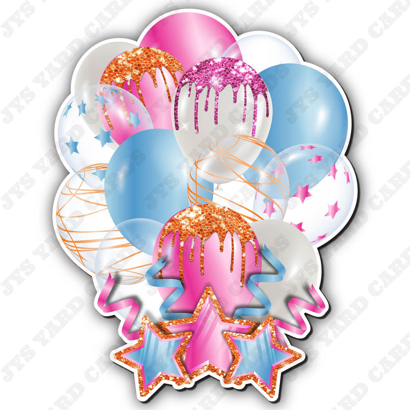 SINGLE JAZZY BALLOON: Light Pink, Light Blue & Orange - Yard Card Signs by JYS International