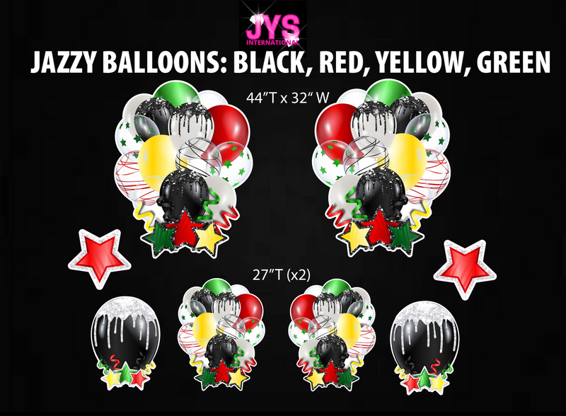 JAZZY BALLOONS: RED, BLACK, GREEN, YELLOW - Yard Card Signs by JYS International