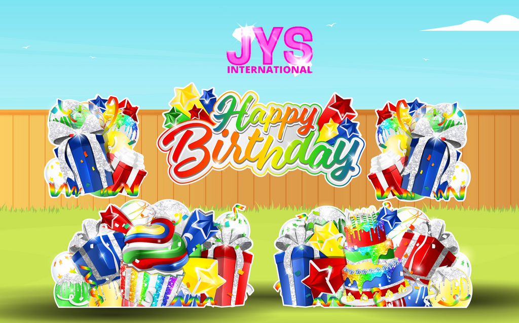 JAZZY HBD ALL-N-1: PRIMARY RAINBOW - Yard Card Signs by JYS International