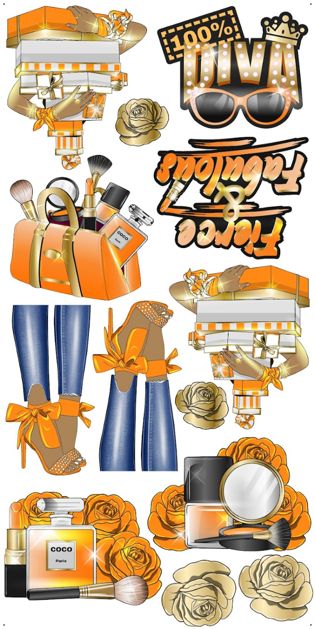 HIGH FASHION (BROWN SKIN): Gold & Orange - Yard Card Signs by JYS International