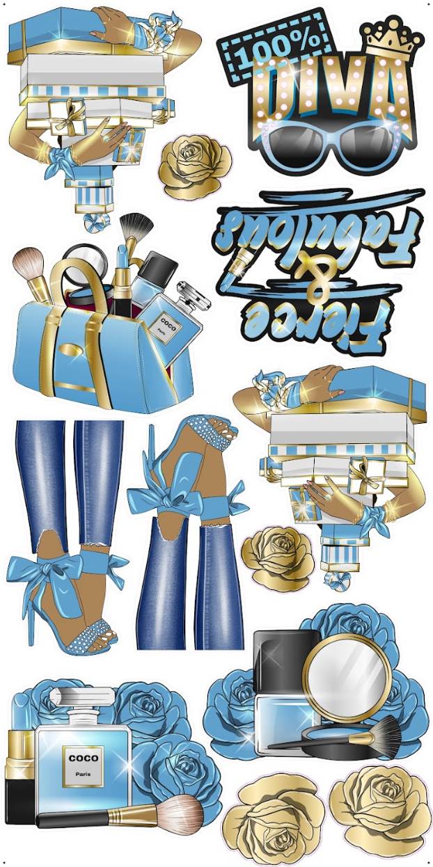 HIGH FASHION (BROWN SKIN): Gold & Light Blue - Yard Card Signs by JYS International