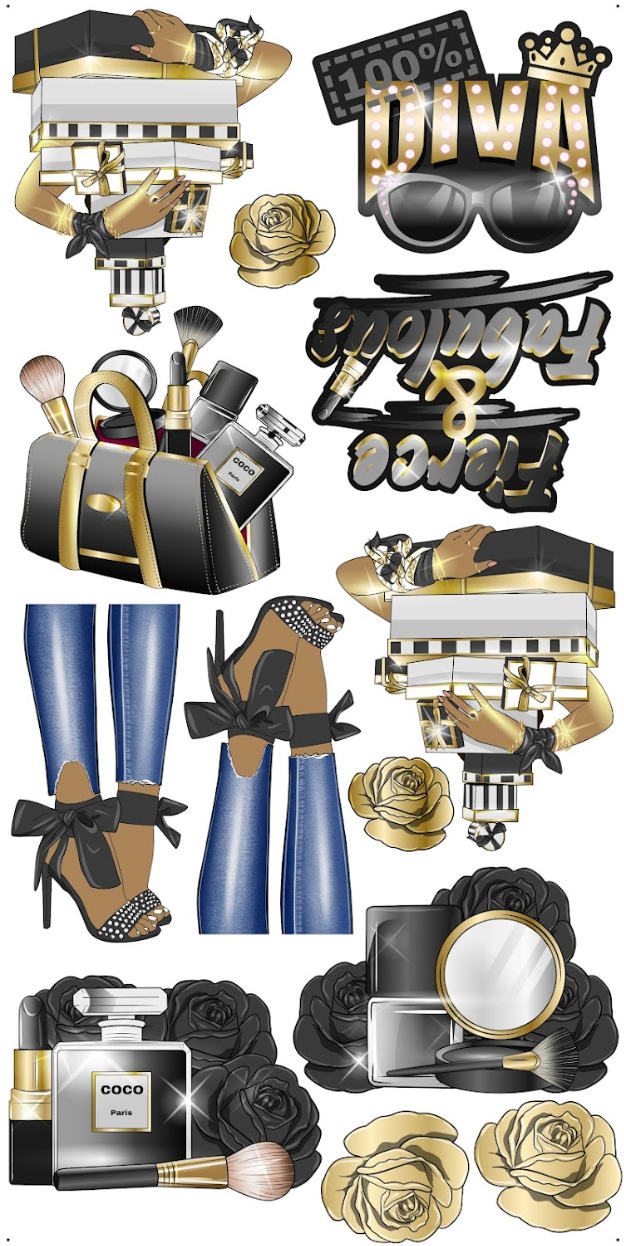 HIGH FASHION (BROWN SKIN): Gold & Black - Yard Card Signs by JYS International