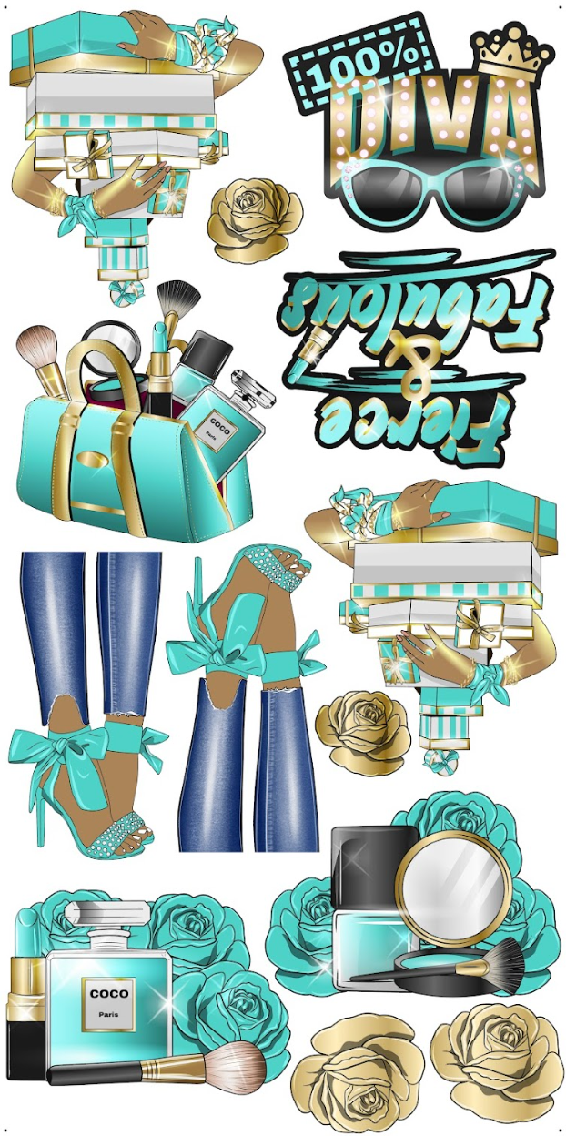 HIGH FASHION (BROWN SKIN): Gold & Teal - Yard Card Signs by JYS International