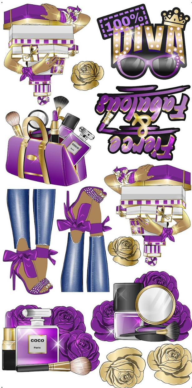 HIGH FASHION (BROWN SKIN): Gold & Purple - Yard Card Signs by JYS International