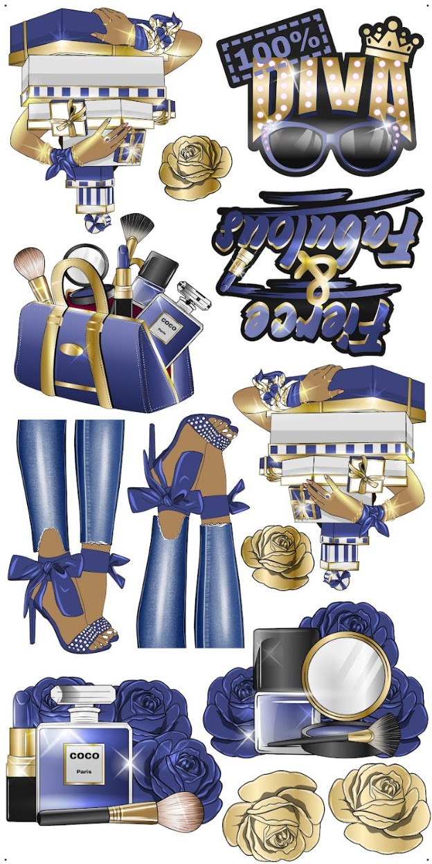 HIGH FASHION (BROWN SKIN): Gold & Navy - Yard Card Signs by JYS International