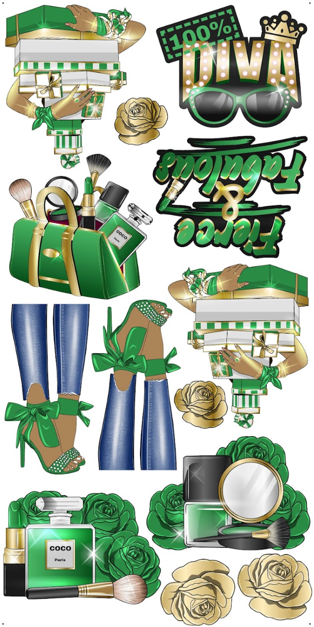 HIGH FASHION (BROWN SKIN): Gold & Green - Yard Card Signs by JYS International