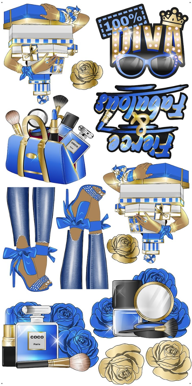 HIGH FASHION (BROWN SKIN): Gold & Blue - Yard Card Signs by JYS International