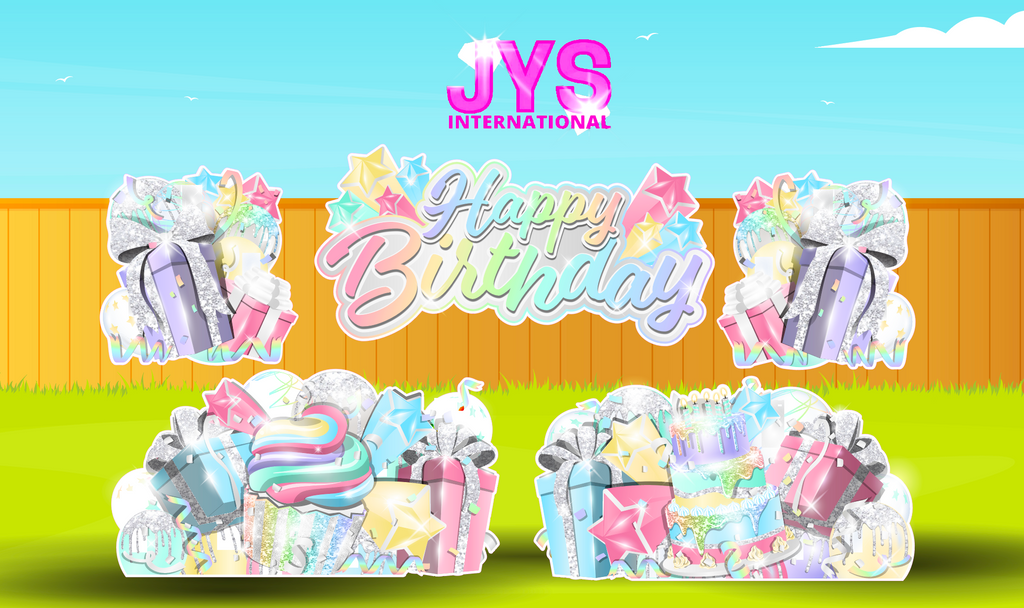 JAZZY HBD ALL-N-1: PASTEL RAINBOW - Yard Card Signs by JYS International