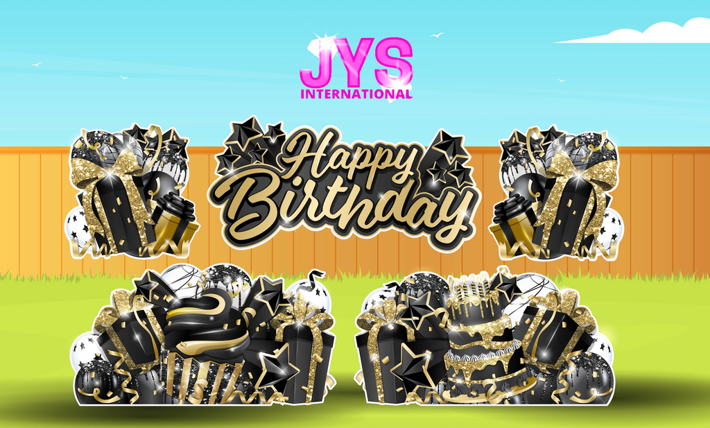 JAZZY HBD ALL-N-1: BLACK & GOLD - Yard Card Signs by JYS International