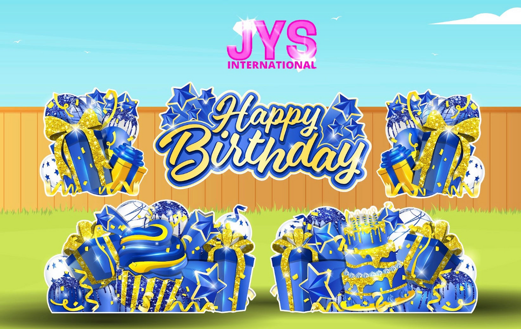 JAZZY HBD ALL-N-1: YELLOW & BLUE - Yard Card Signs by JYS International