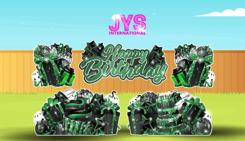 JAZZY HBD ALL-N-1: GREEN & BLACK - Yard Card Signs by JYS International