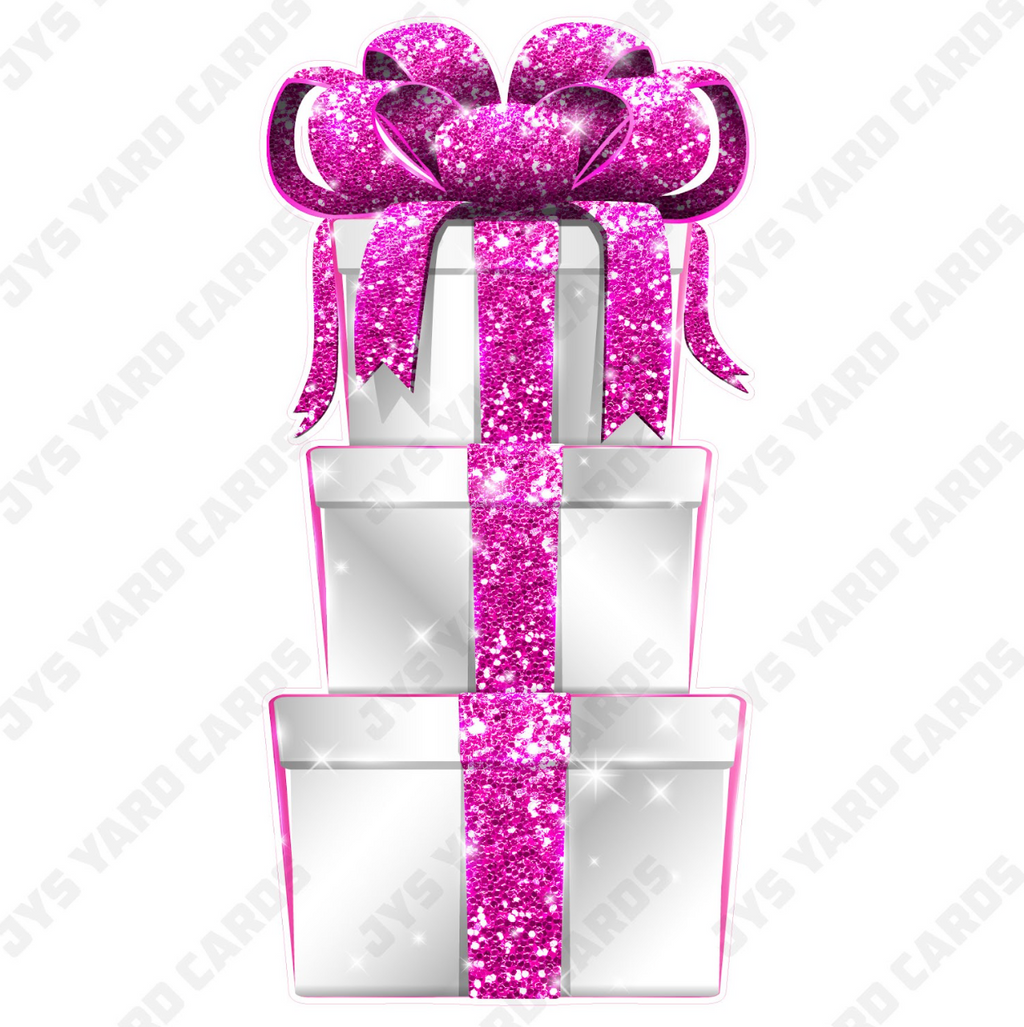 JAZZY GIFT BOX: WHITE & HOT PINK - Yard Card Signs by JYS International