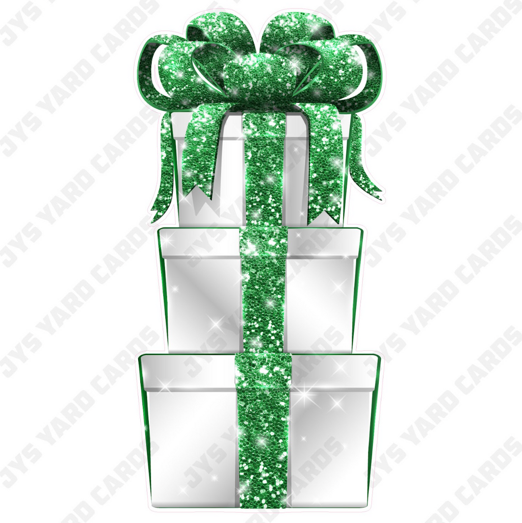 JAZZY GIFT BOX: WHITE & GREEN - Yard Card Signs by JYS International