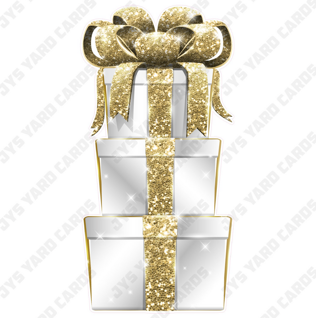 JAZZY GIFT BOX: WHITE & GOLD - Yard Card Signs by JYS International