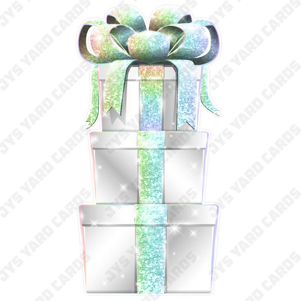 JAZZY GIFT BOX: WHITE & PASTEL RAINBOW - Yard Card Signs by JYS International