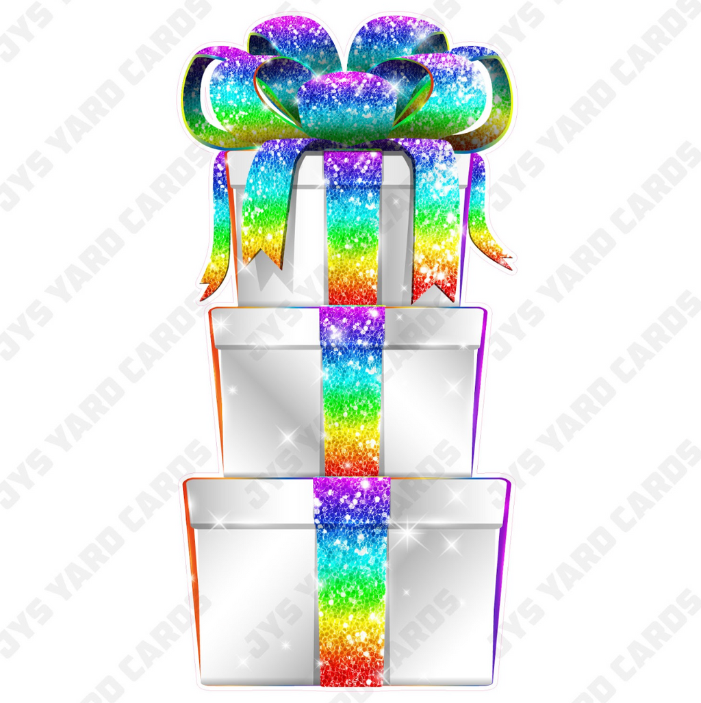 JAZZY GIFT BOX: WHITE & PRIMARY RAINBOW - Yard Card Signs by JYS International