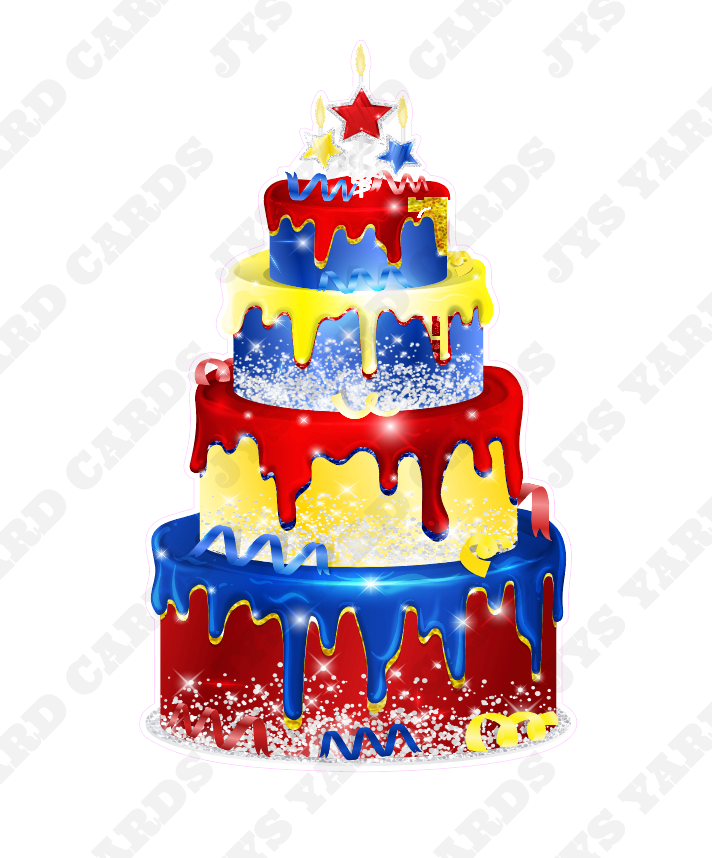 JAZZY CAKE: RED, BLUE & YELLOW - Yard Card Signs by JYS International