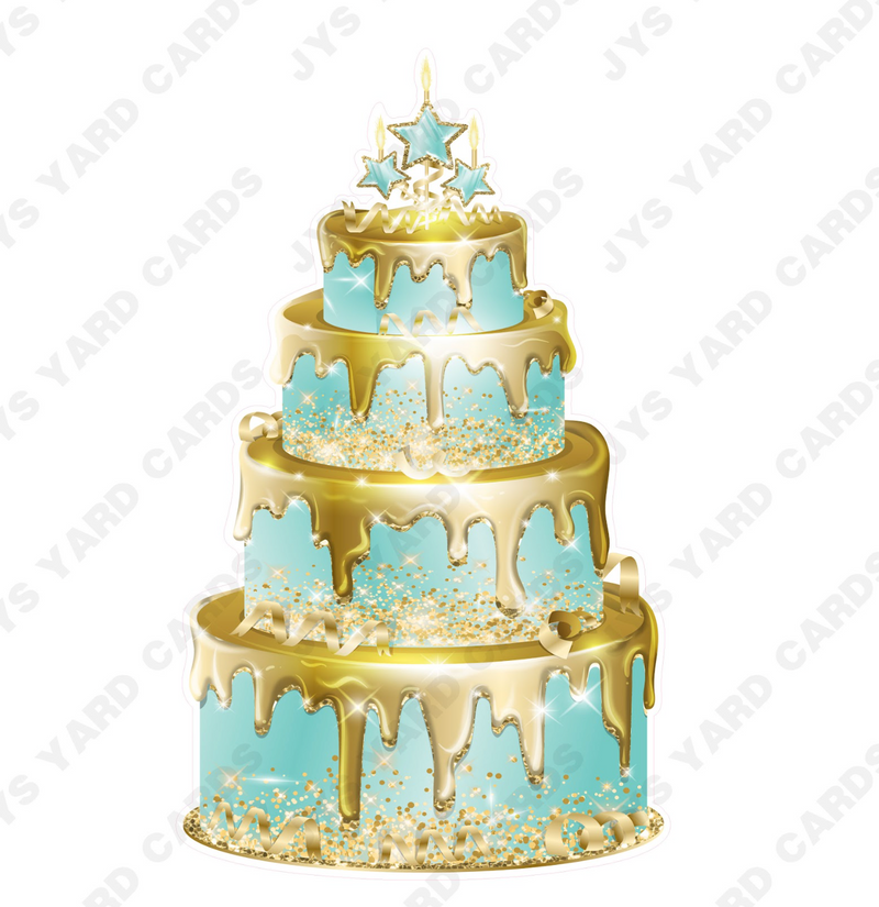 JAZZY CAKE: TEAL & GOLD - Yard Card Signs by JYS International