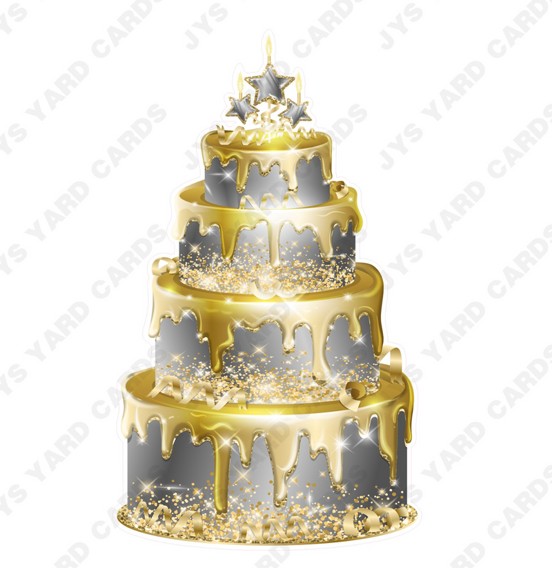 JAZZY CAKE: SILVER & GOLD - Yard Card Signs by JYS International