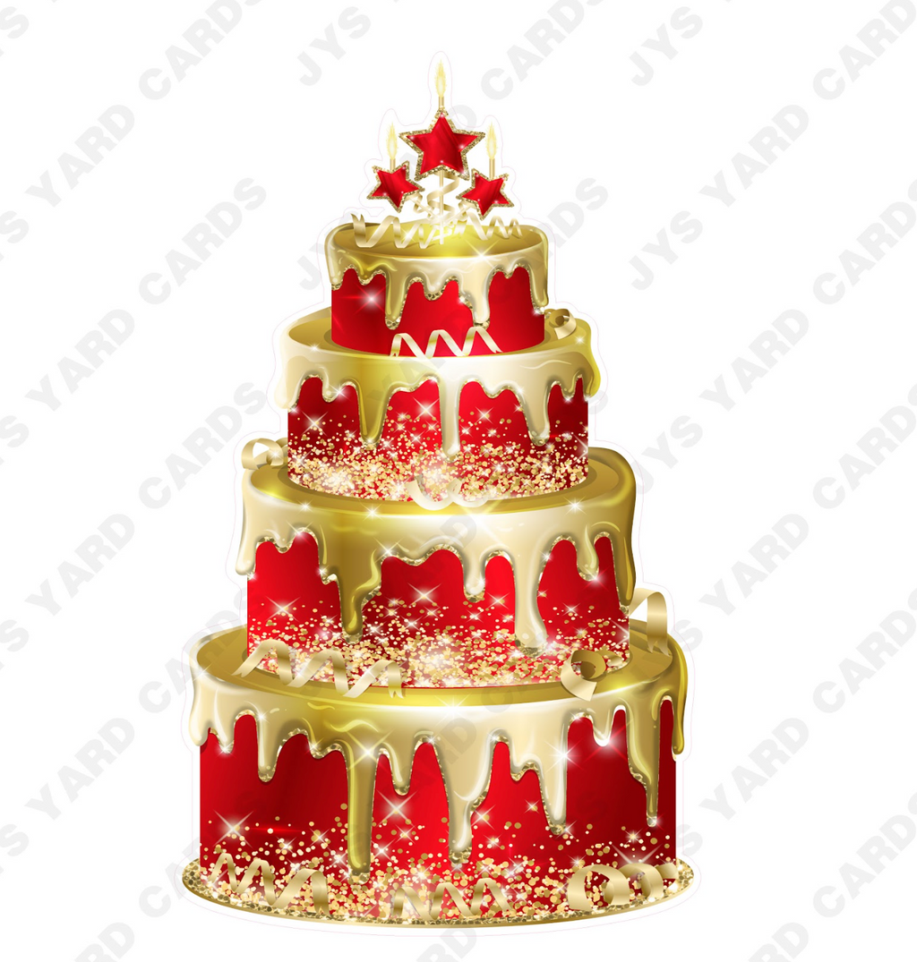 JAZZY CAKE: RED & GOLD - Yard Card Signs by JYS International