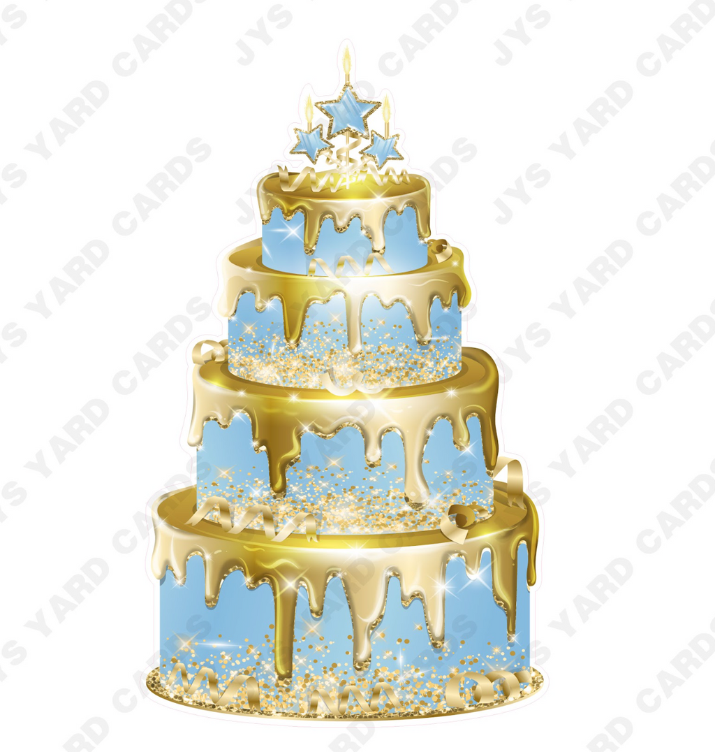 JAZZY CAKE: LIGHT BLUE & GOLD - Yard Card Signs by JYS International