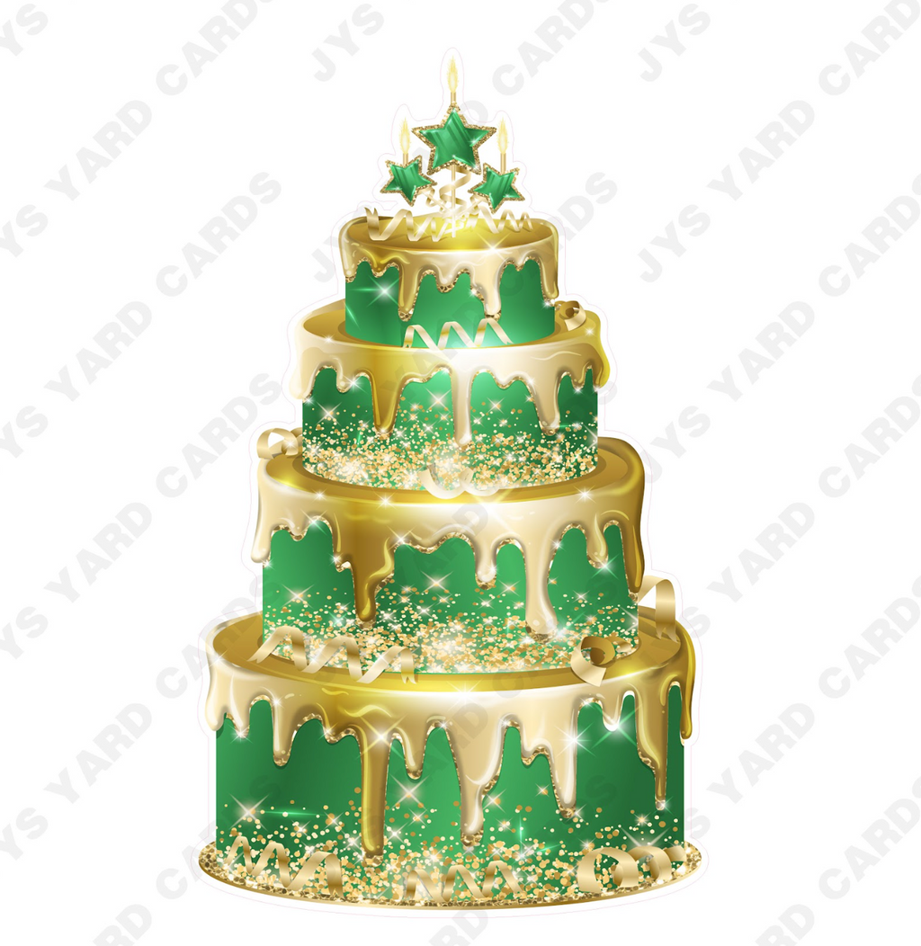 JAZZY CAKE: GREEN & GOLD - Yard Card Signs by JYS International