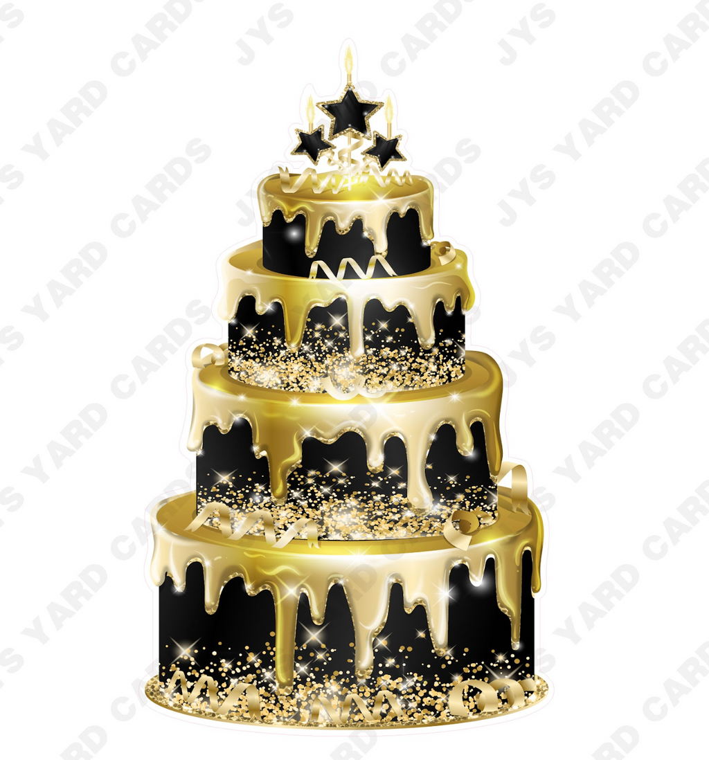 JAZZY CAKE: BLACK & GOLD - Yard Card Signs by JYS International