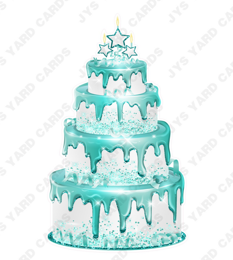 JAZZY CAKE: WHITE & TEAL - Yard Card Signs by JYS International