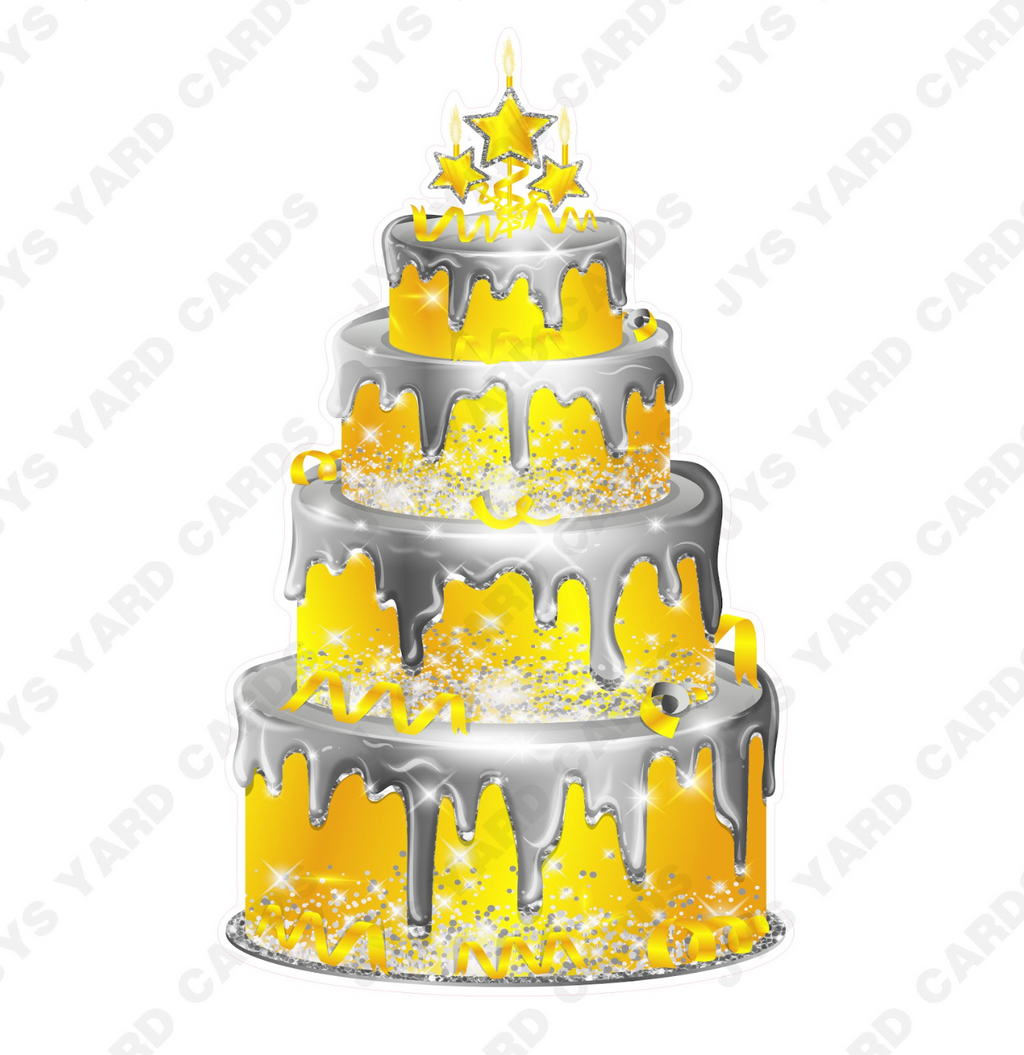 JAZZY CAKE: SILVER & YELLOW - Yard Card Signs by JYS International