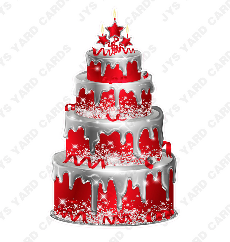 JAZZY CAKE: SILVER & RED - Yard Card Signs by JYS International