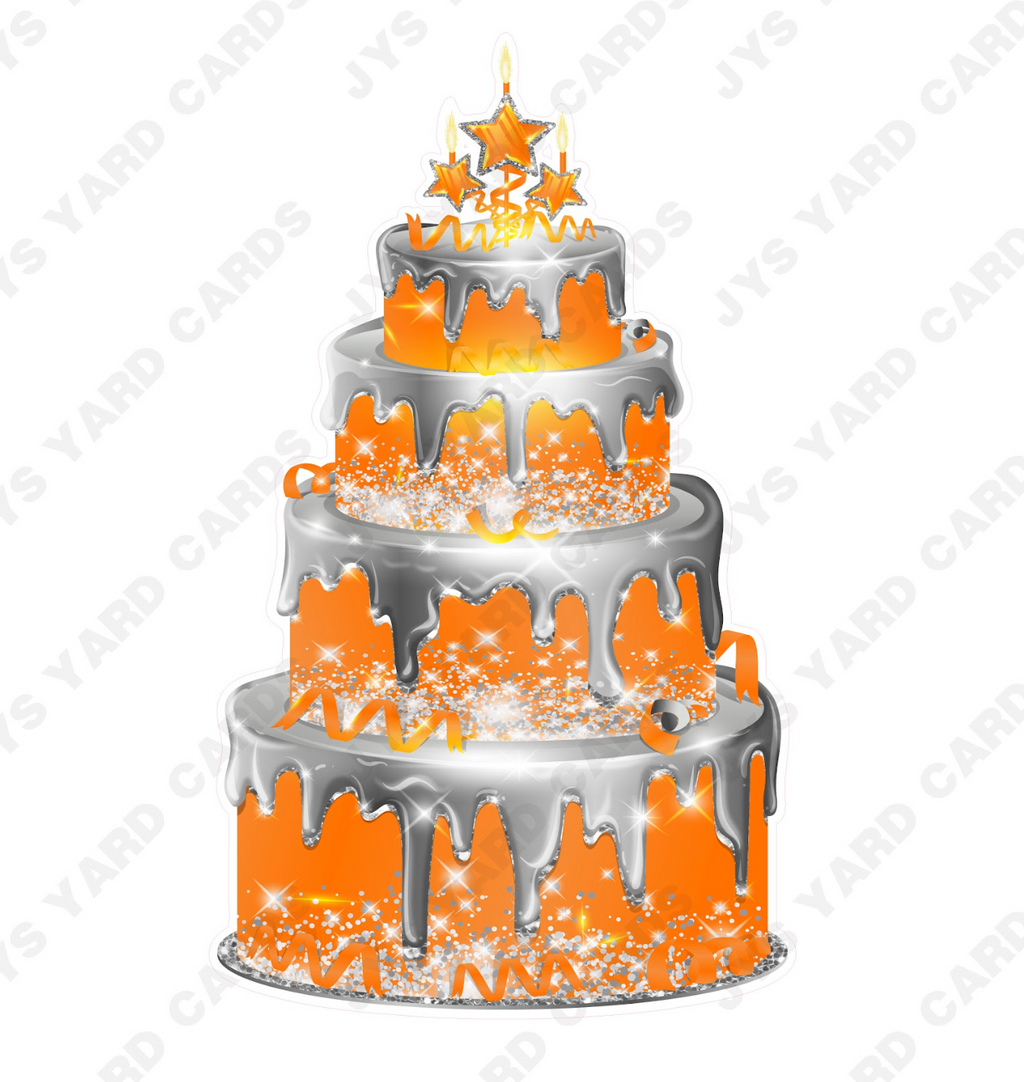 JAZZY CAKE: SILVER & ORANGE - Yard Card Signs by JYS International